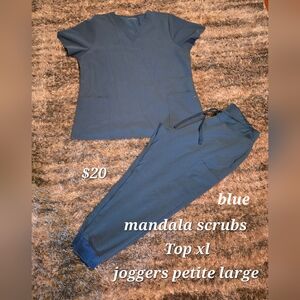 Mandala Blue Scrubs Set - Top XL & Joggers Petite Large